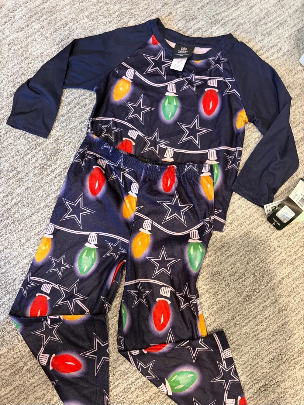 NFL Navy Kids Pajama Set with Festive Light Bulb Print Dallas Cowboys